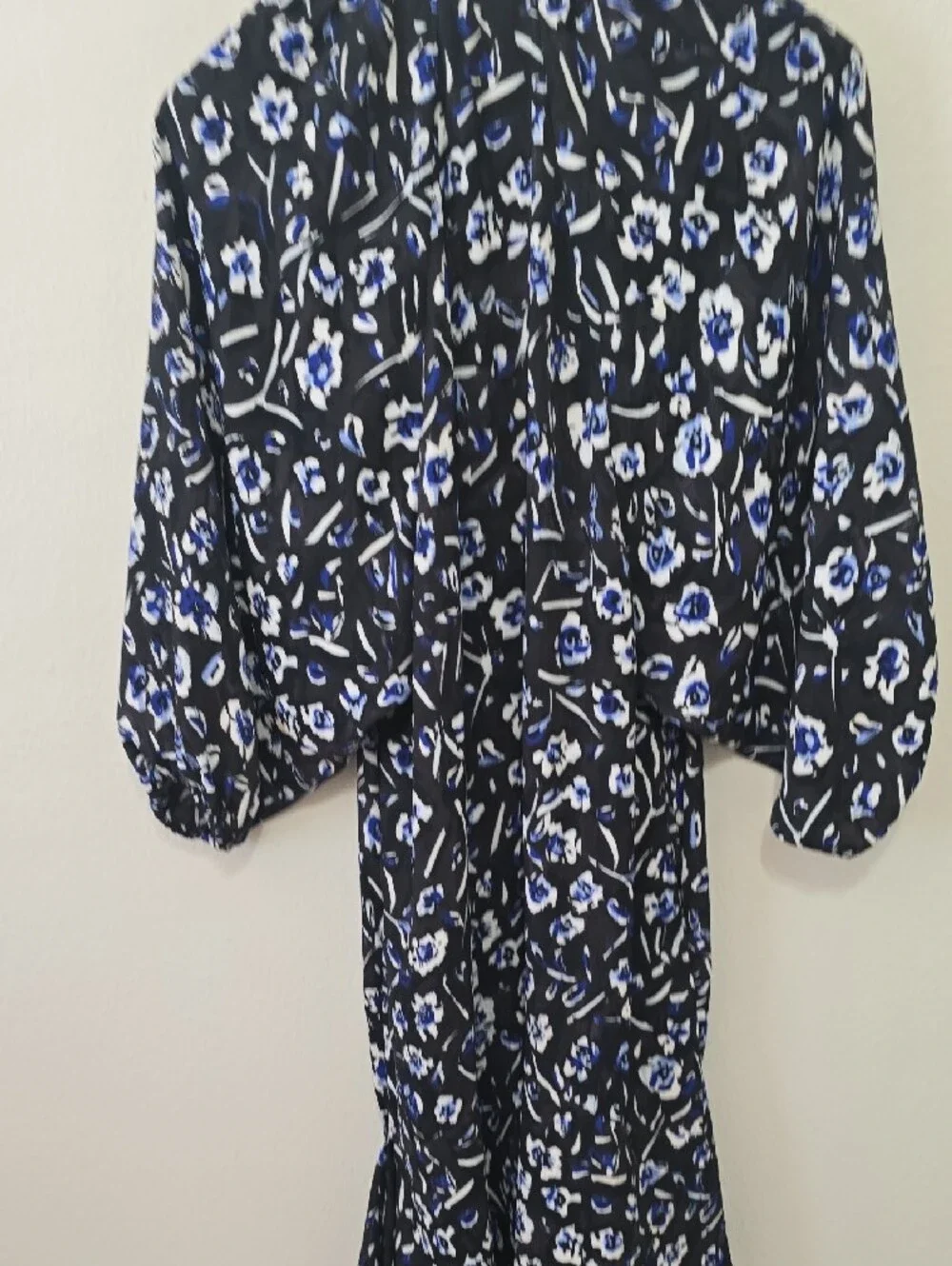 Tory Burch Black Midi Dress with Blue & White Abstract Print M